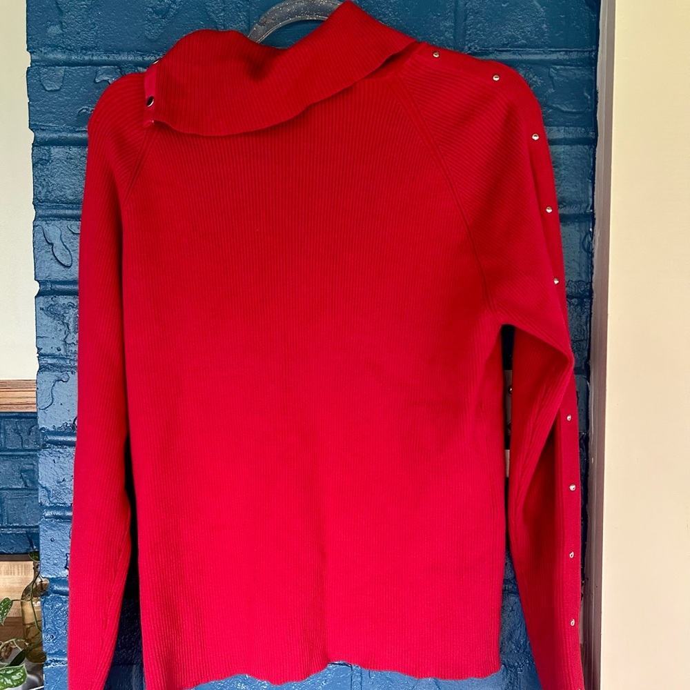 Vintage Sweater, Leather detailing Women's sweater with Button Detail - Picture 8 of 10